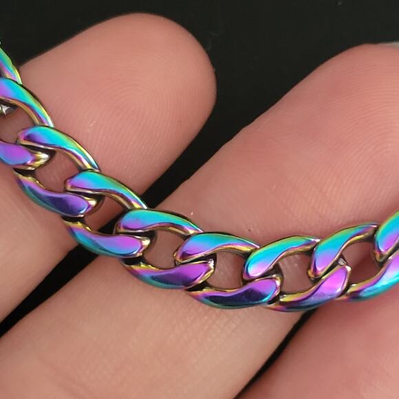 Stainless steel 6.5mm cuban chain rainbow multicolor necklace - Picture 2 of 6